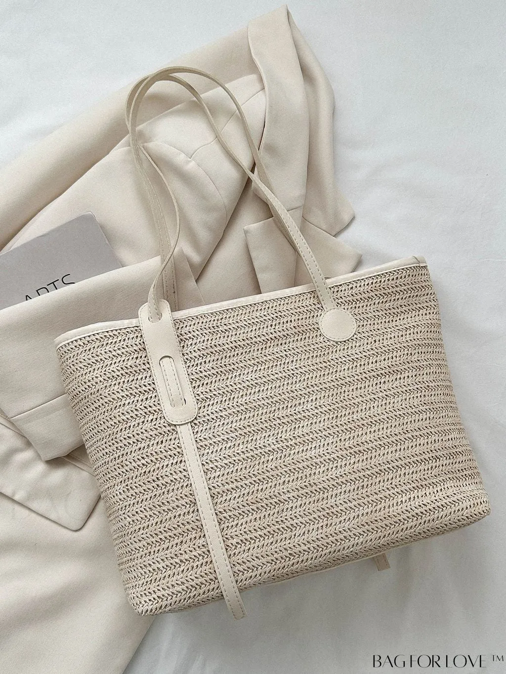 BagForLove - Letter Print Straw Tote Bag: Stylish Vacation Style with Ample Capacity