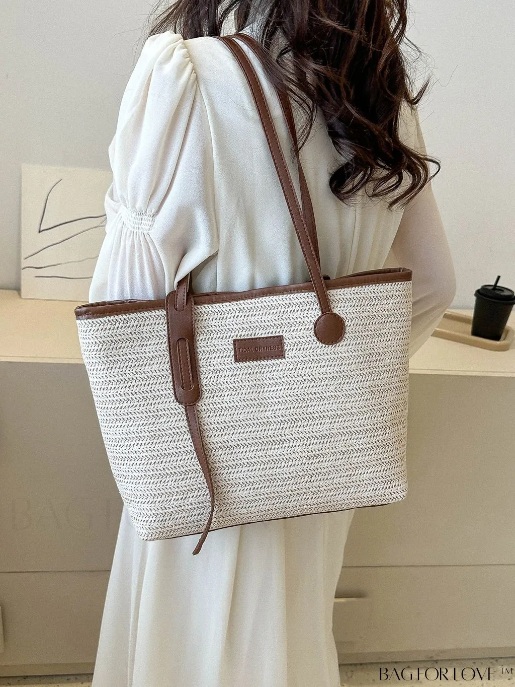 BagForLove - Letter Print Straw Tote Bag: Stylish Vacation Style with Ample Capacity