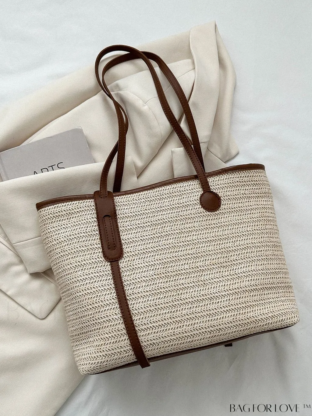 BagForLove - Letter Print Straw Tote Bag: Stylish Vacation Style with Ample Capacity