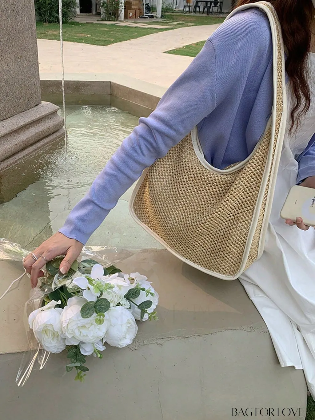 BagForLove - Medium Minimalist Straw Bag with Chic Contrast Binding - Perfect for Vacations