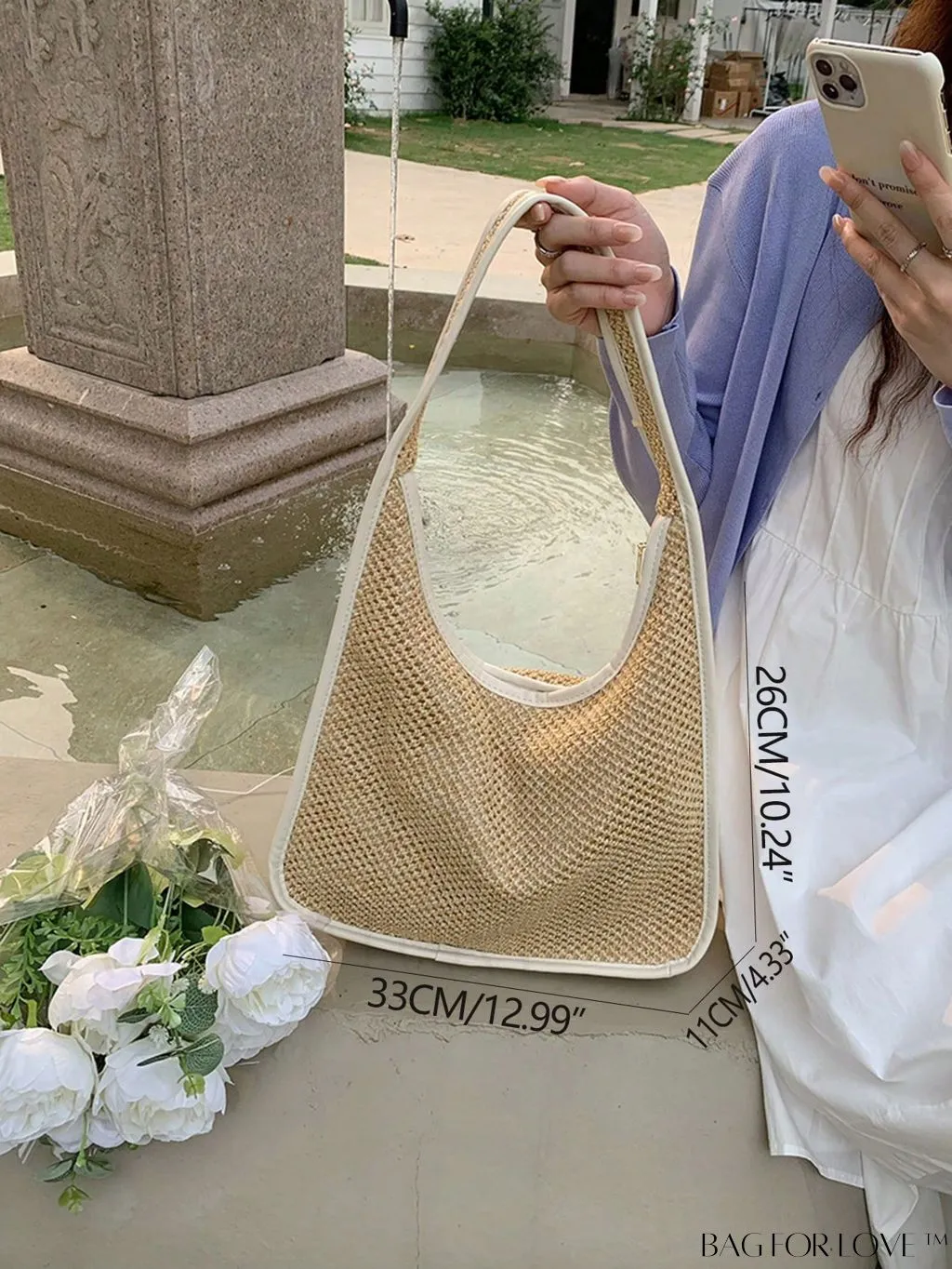 BagForLove - Medium Minimalist Straw Bag with Chic Contrast Binding - Perfect for Vacations