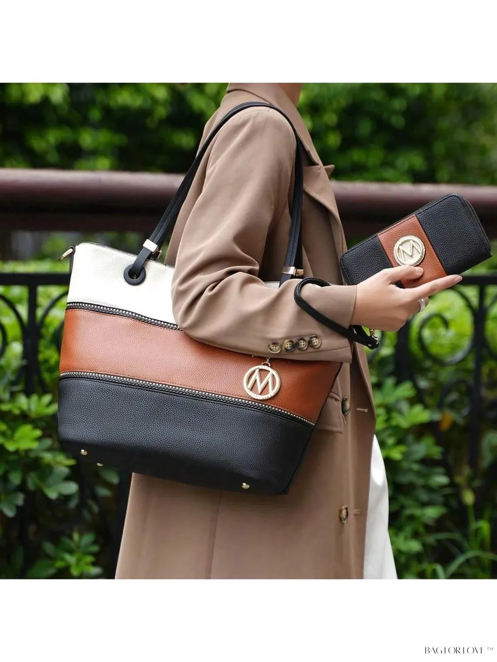BagForLove - Mia K Collection - Color-Block Vegan Leather Purse and Wristlet