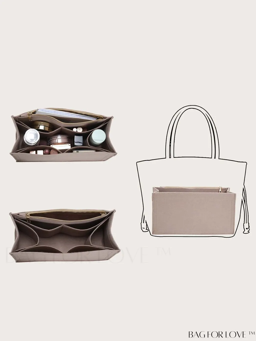 BagForLove - Multi-pocket Felt Tote Bag with Inner Compartment