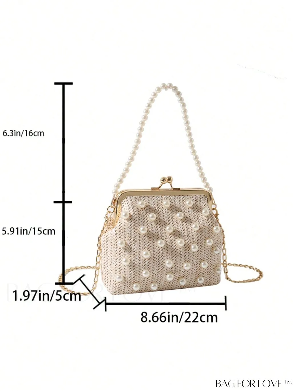 BagForLove - Small Vacation Straw Bag with Faux Pearl Bead Embellishments