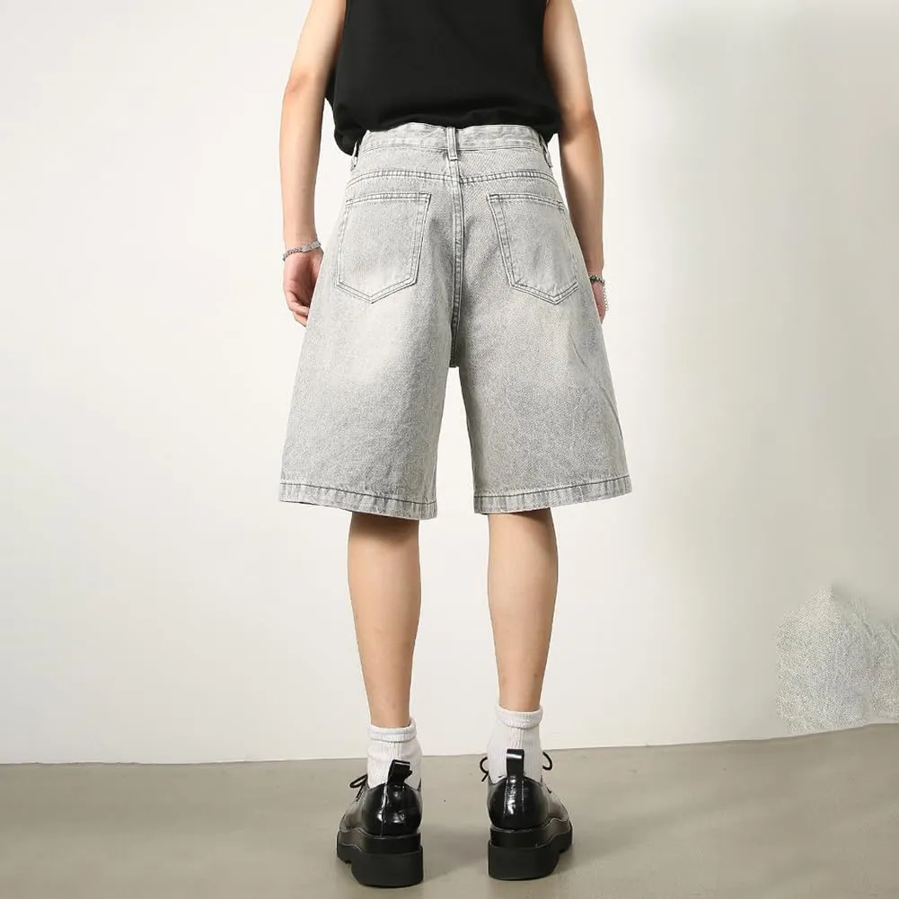 Baggy Jean Shorts for Men Casual Retro Loose Fit Denim Shorts