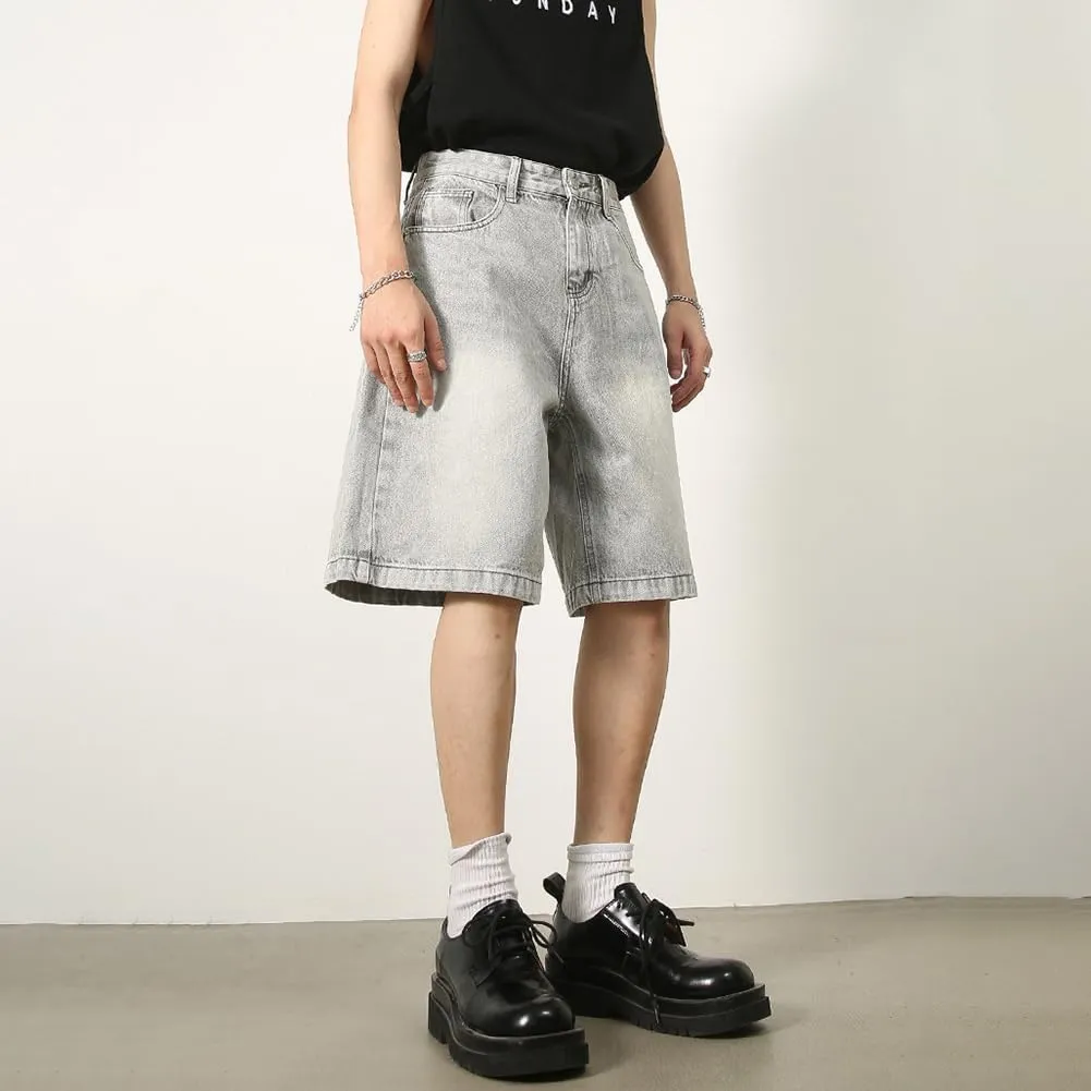 Baggy Jean Shorts for Men Casual Retro Loose Fit Denim Shorts