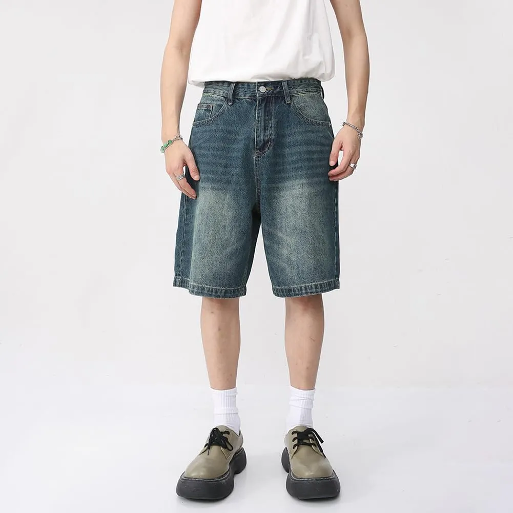 Baggy Jean Shorts for Men Casual Retro Loose Fit Denim Shorts