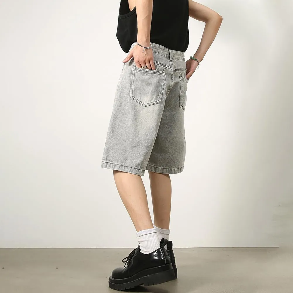 Baggy Jean Shorts for Men Casual Retro Loose Fit Denim Shorts