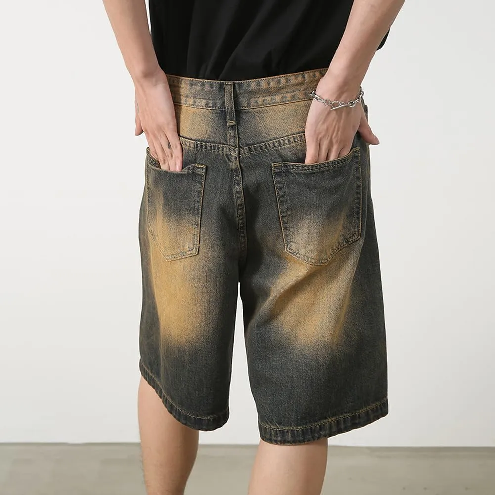 Baggy Jean Shorts for Men Casual Retro Loose Fit Denim Shorts
