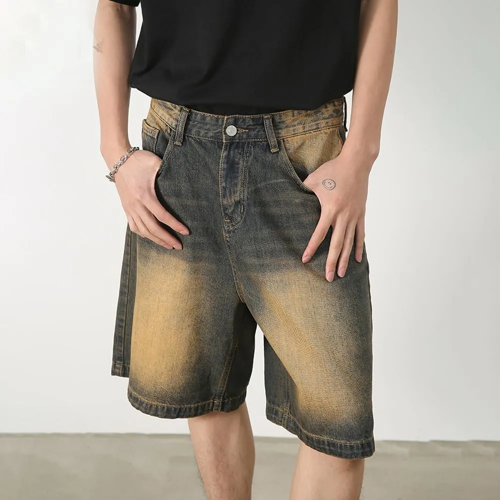 Baggy Jean Shorts for Men Casual Retro Loose Fit Denim Shorts
