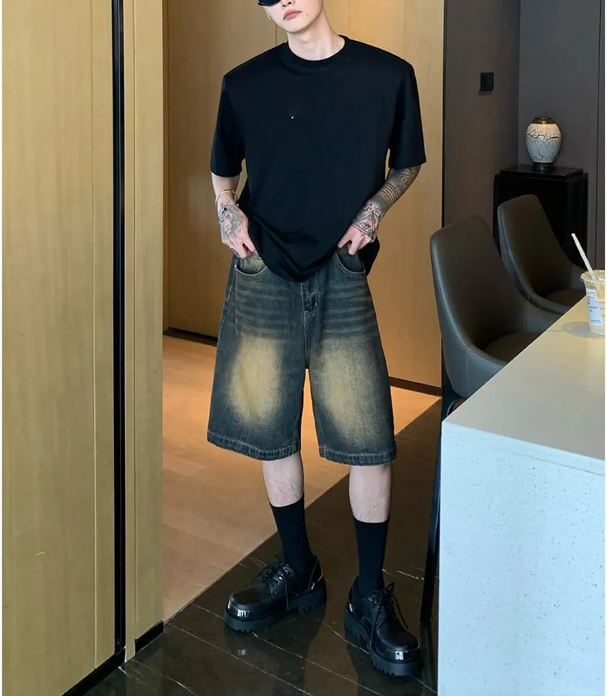 Baggy Jean Shorts for Men Casual Retro Loose Fit Denim Shorts