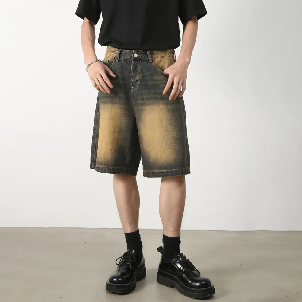 Baggy Jean Shorts for Men Casual Retro Loose Fit Denim Shorts