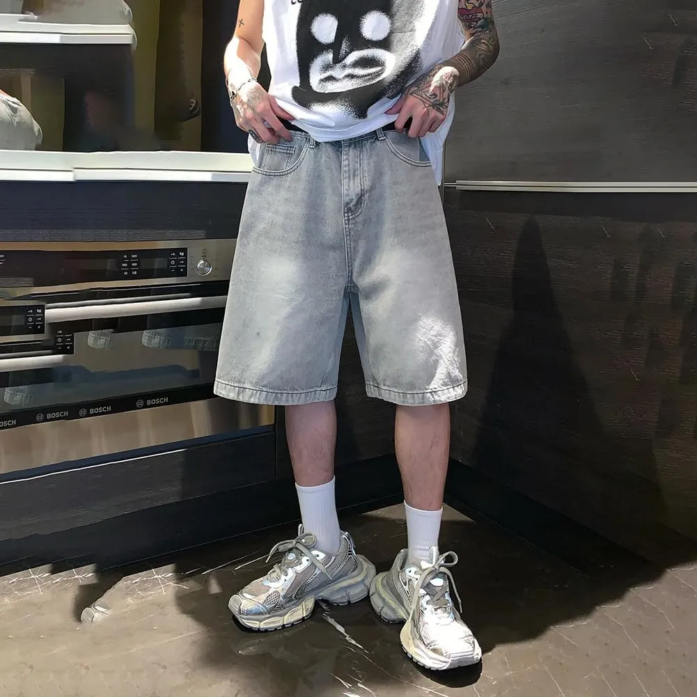 Baggy Jean Shorts for Men Casual Retro Loose Fit Denim Shorts
