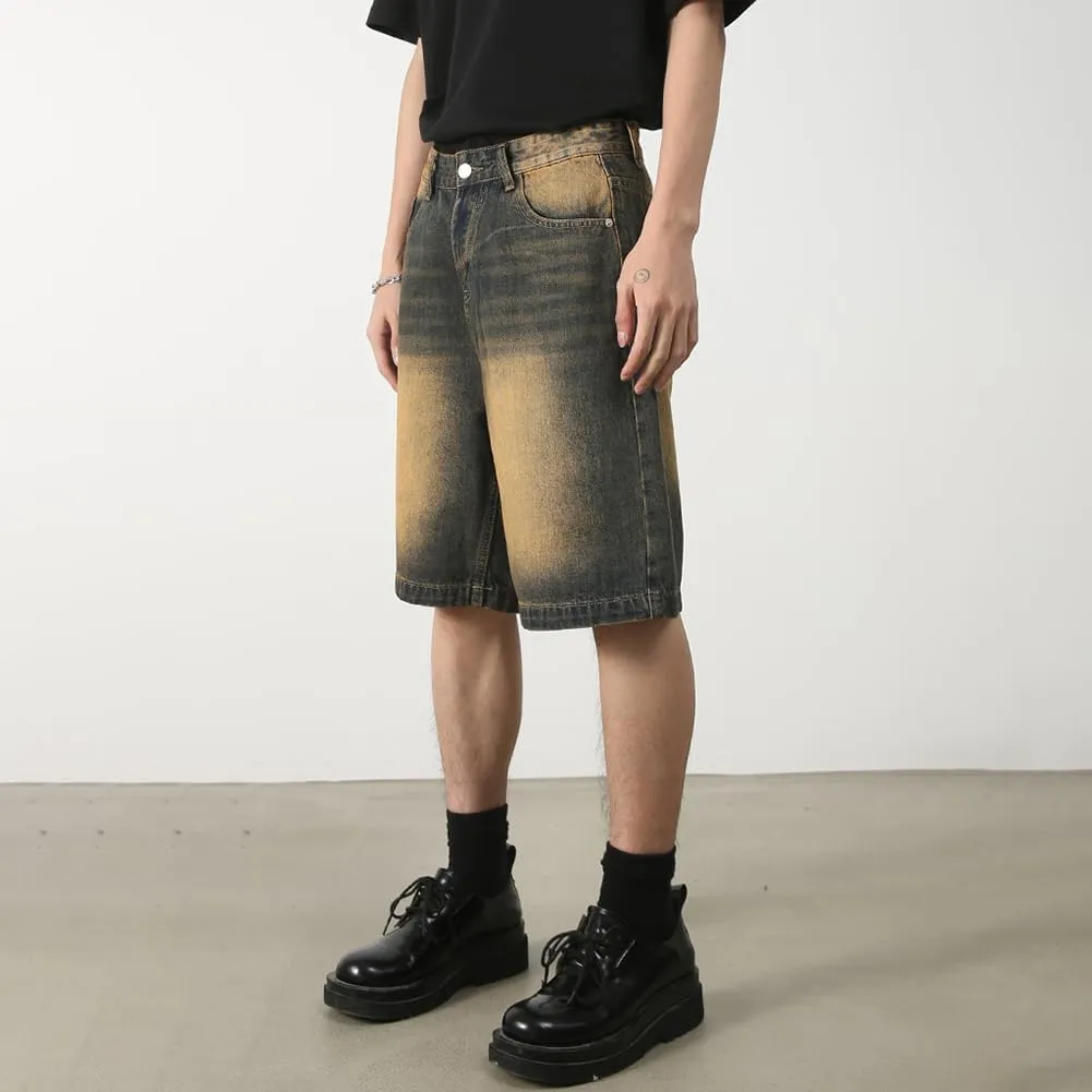 Baggy Jean Shorts for Men Casual Retro Loose Fit Denim Shorts