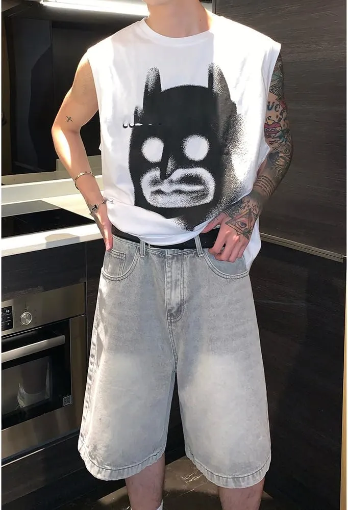 Baggy Jean Shorts for Men Casual Retro Loose Fit Denim Shorts