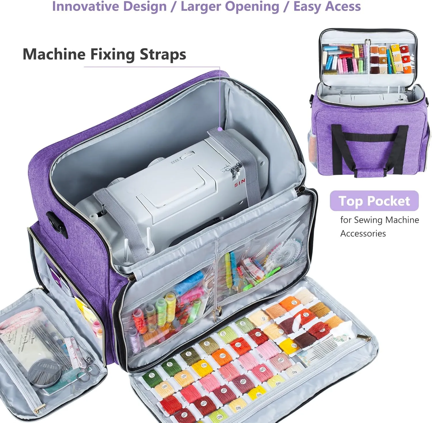 BAGSFY Large Sewing Machine Carrying Case, Sewing Machine Bag, Travel Tote Bag Compatible with Singer, Brother, Bernina & Standard Size Sewing Machines.