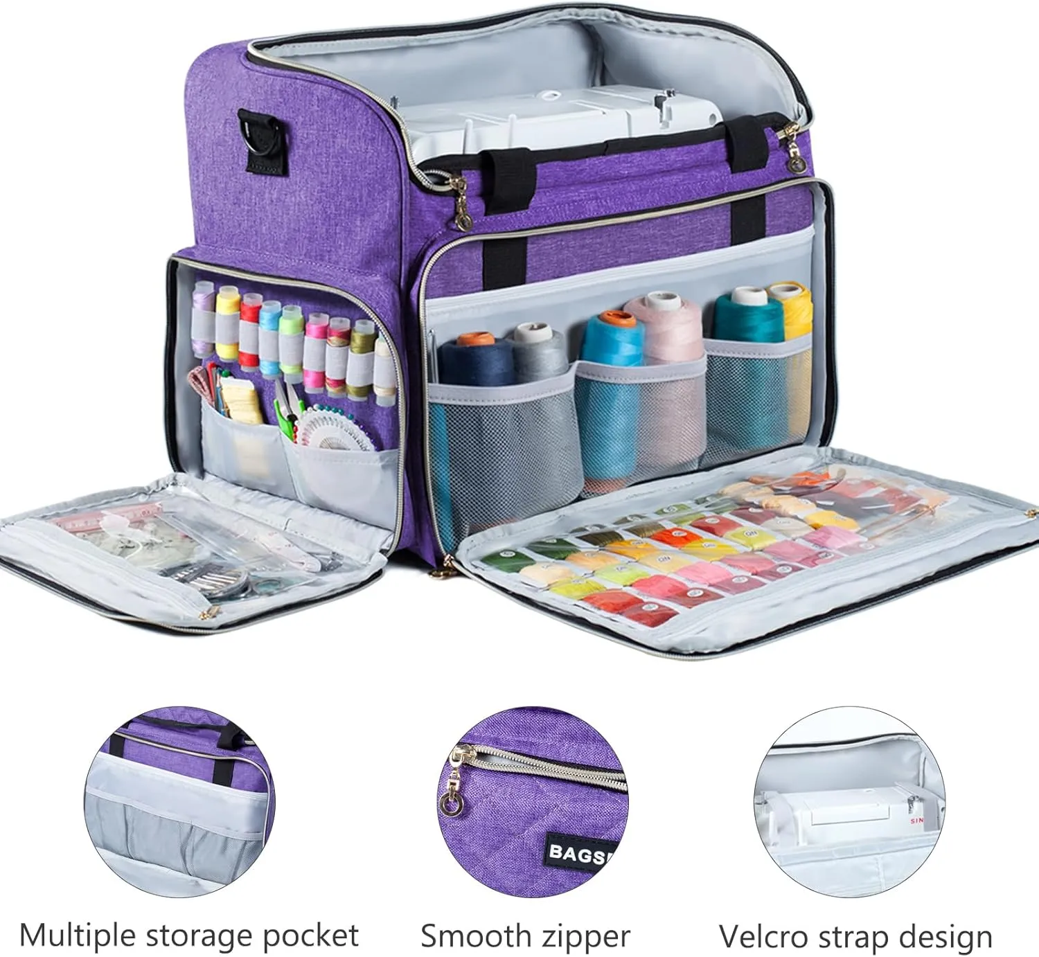 BAGSFY Large Sewing Machine Carrying Case, Sewing Machine Bag, Travel Tote Bag Compatible with Singer, Brother, Bernina & Standard Size Sewing Machines.