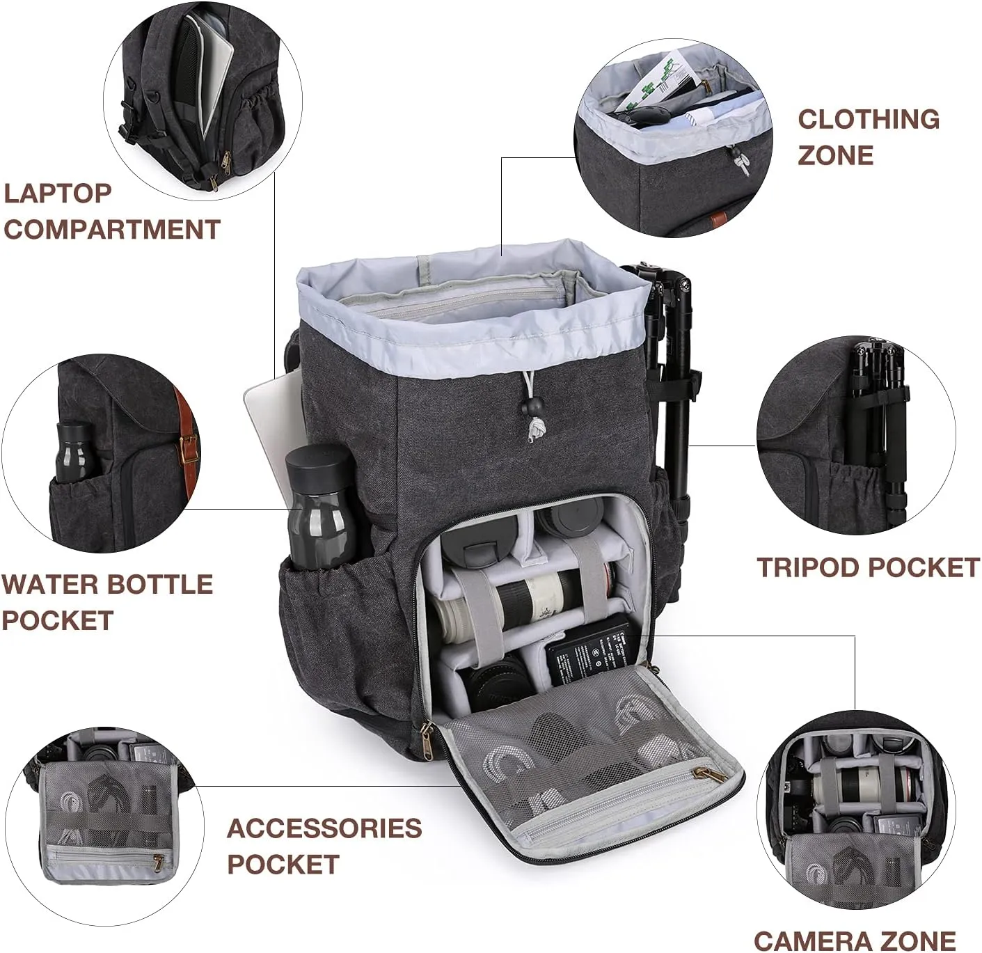 BAGSMART Camera Backpack, DSLR SLR Waterproof Camera Bag Backpack, Anti-Theft Photography Backpack with 15 Inch Laptop Compartment, Tripod Holder & Rain Cover, Black