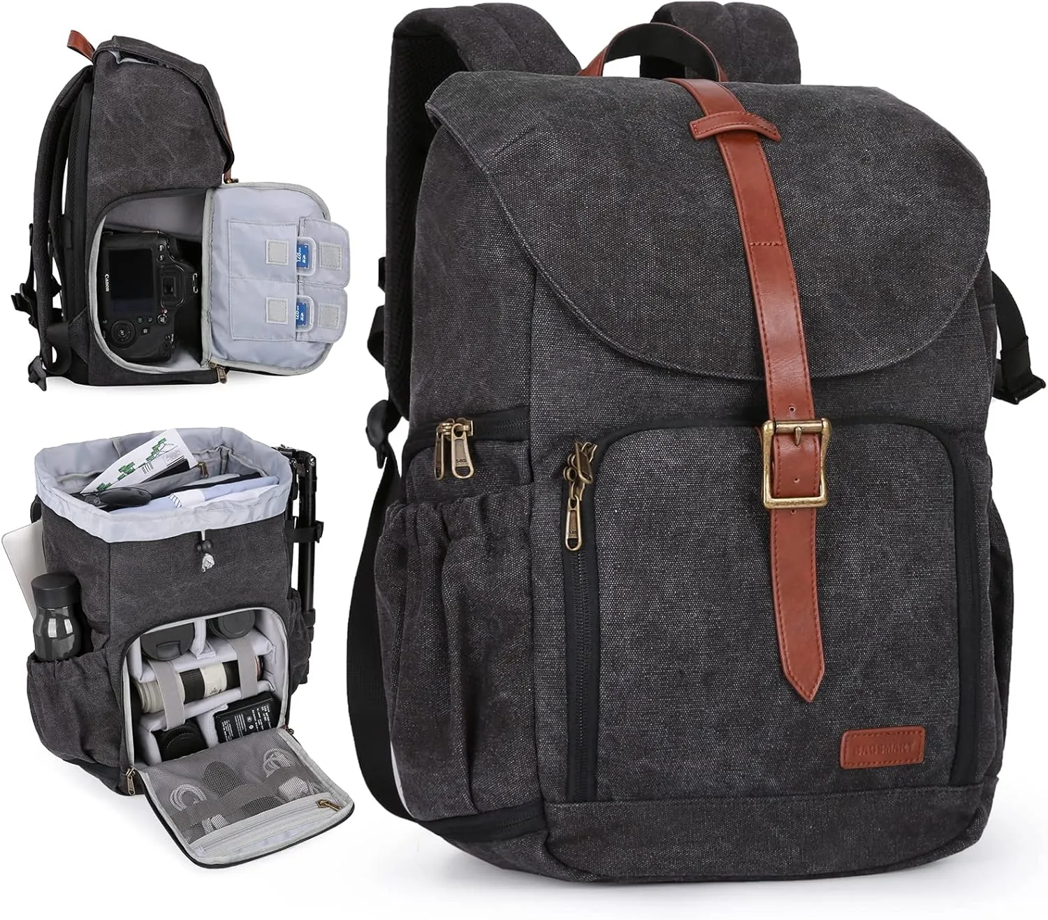 BAGSMART Camera Backpack, DSLR SLR Waterproof Camera Bag Backpack, Anti-Theft Photography Backpack with 15 Inch Laptop Compartment, Tripod Holder & Rain Cover, Black