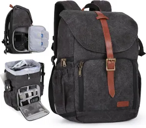 BAGSMART Camera Backpack, DSLR SLR Waterproof Camera Bag Backpack, Anti-Theft Photography Backpack with 15 Inch Laptop Compartment, Tripod Holder & Rain Cover, Black