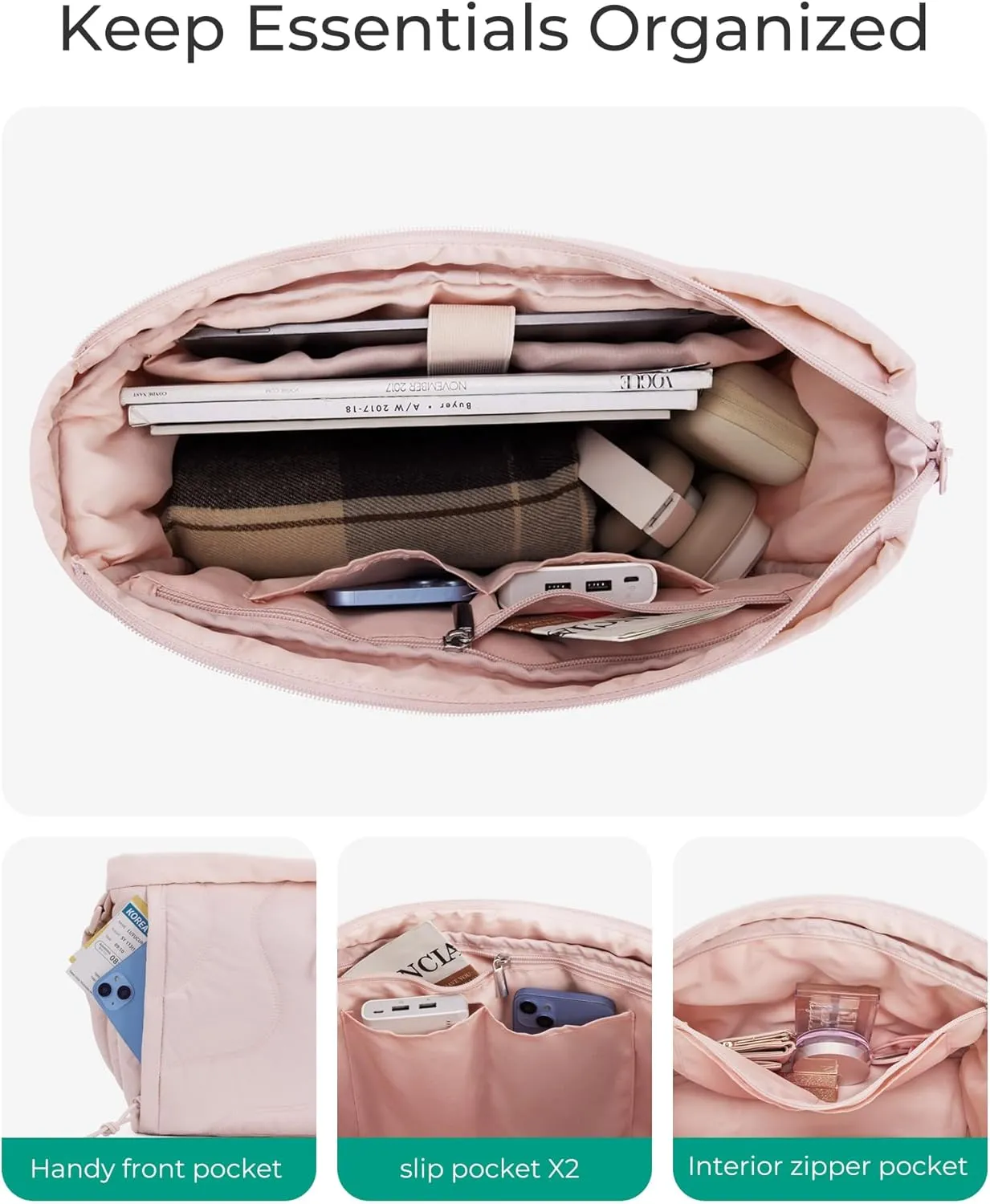 BAGSMART Tote Bag for Women, Small Puffer Tote Bag, Lightweight Shoulder Handbags with Adjustable Strap for Travel, Work