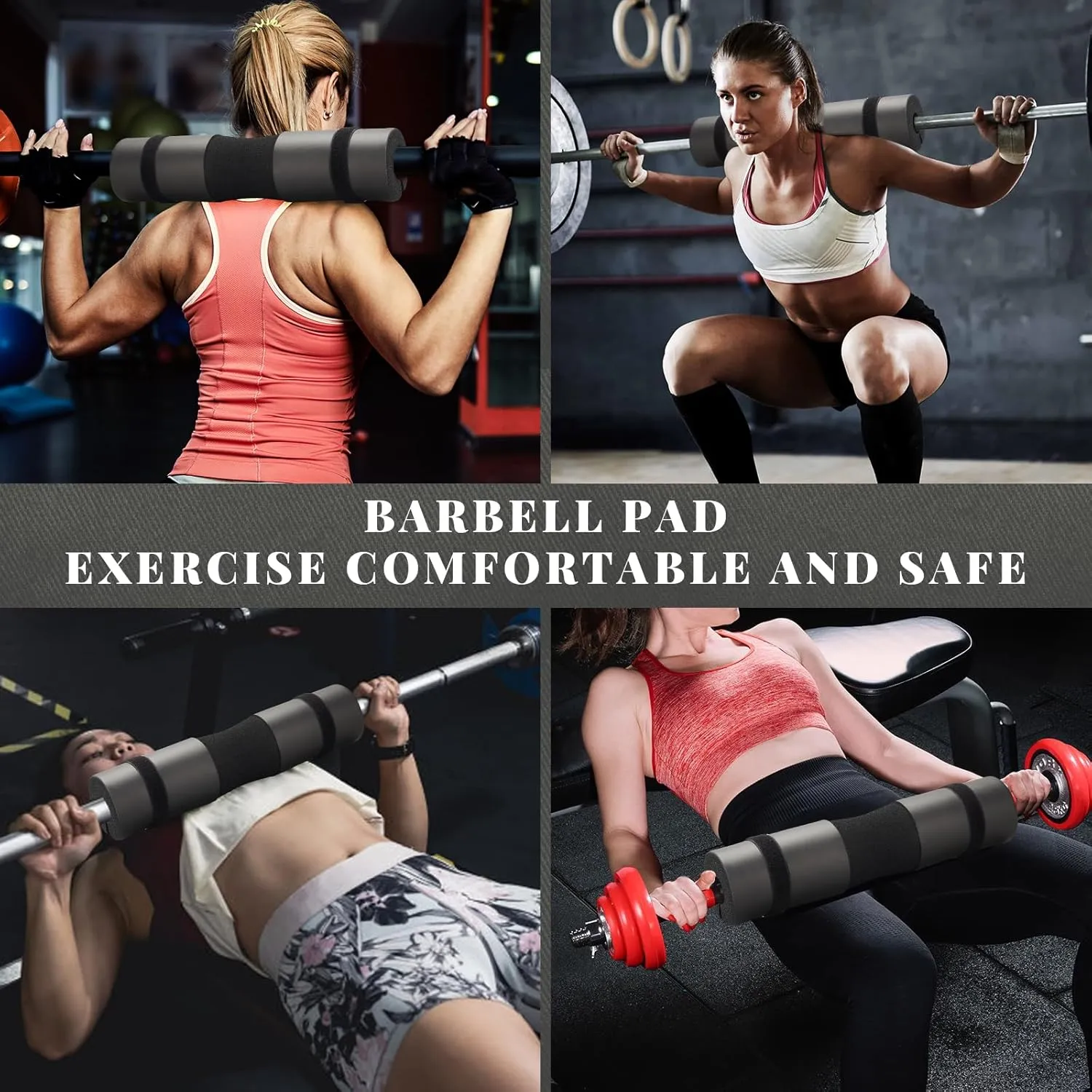 Barbell Pad Set,10 Pcs Barbell Pads for Hip Thrust Squat & Lunges Support,with 2 Workout Ankle Straps, 2 Gym Straps Weight Lifting, 2 Gym Gloves, Resistance Band, Olympic Bar Pad,Carry Bag