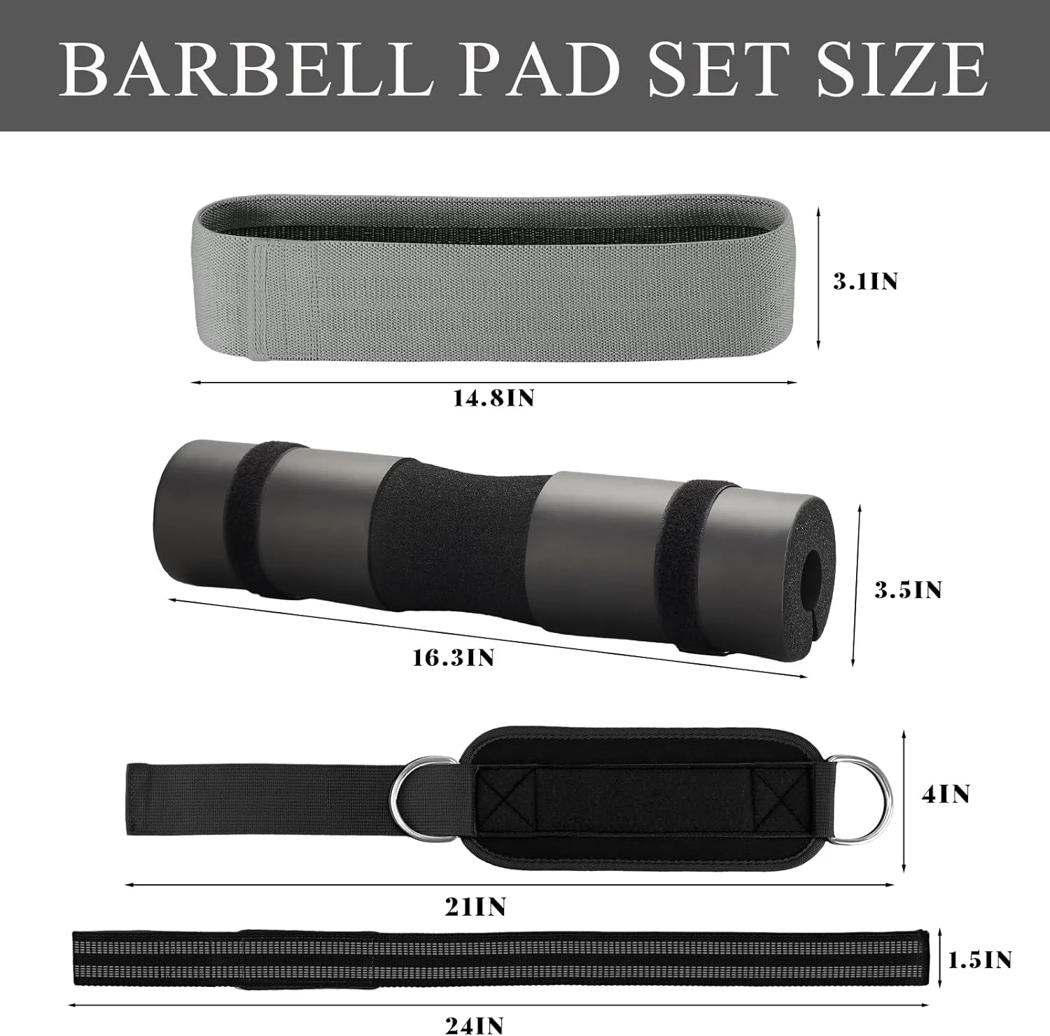 Barbell Pad Set,10 Pcs Barbell Pads for Hip Thrust Squat & Lunges Support,with 2 Workout Ankle Straps, 2 Gym Straps Weight Lifting, 2 Gym Gloves, Resistance Band, Olympic Bar Pad,Carry Bag