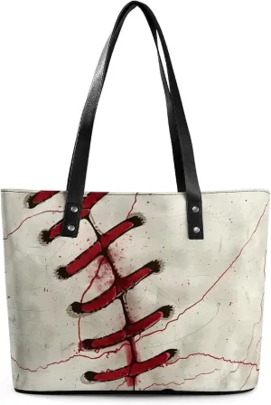 Baseball Stitches Women's Tote Shoulder Bag Handbag Top Handle Leather 29 * 34 * 14cm