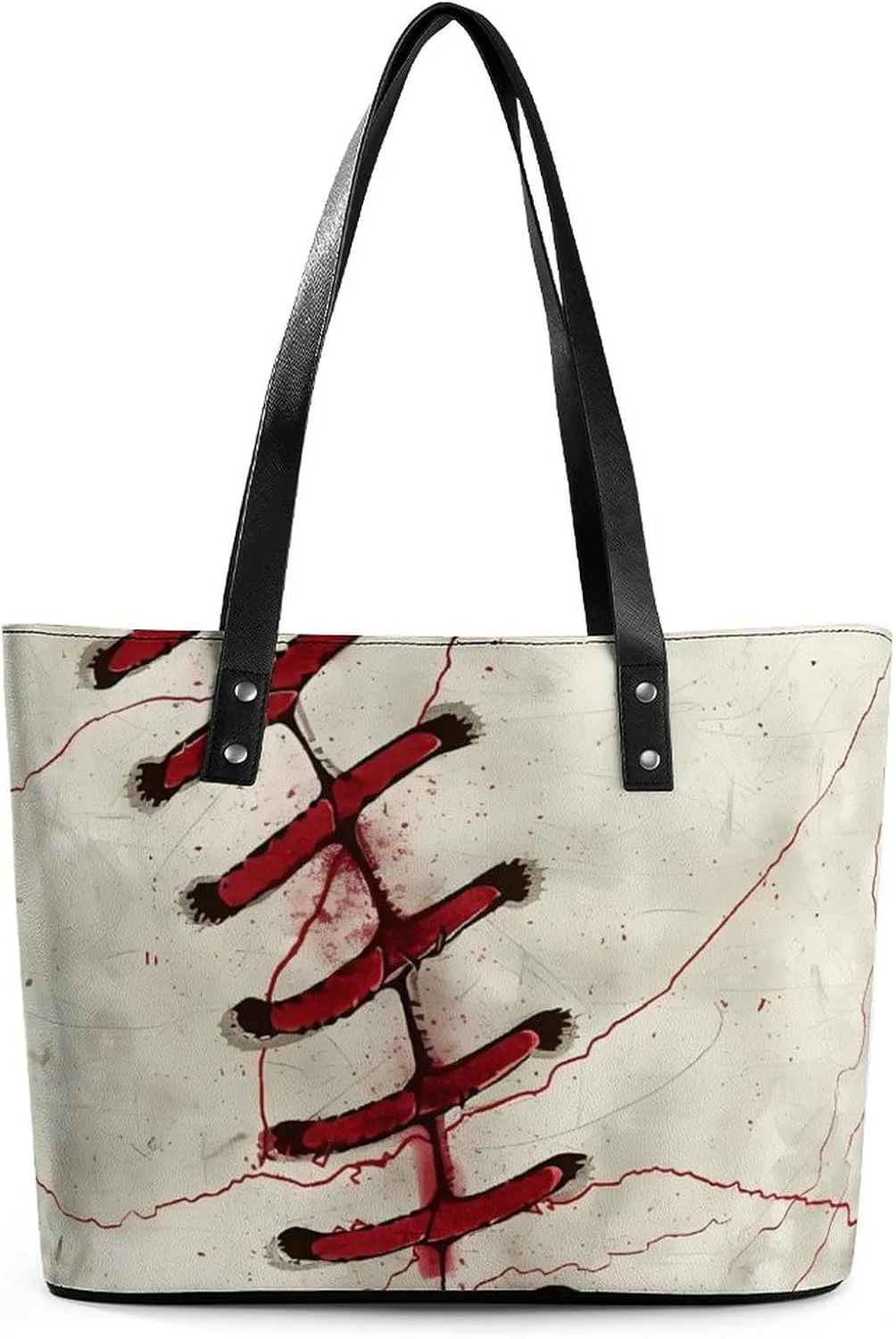 Baseball Stitches Women's Tote Shoulder Bag Handbag Top Handle Leather 29 * 34 * 14cm