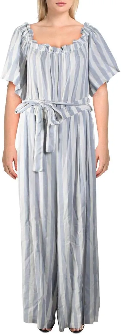BCBGMax Azria womens Striped Off the Shoulder Jumpsuit
