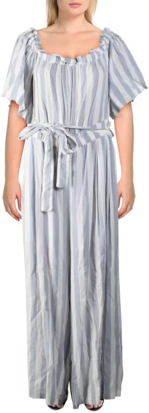 BCBGMax Azria womens Striped Off the Shoulder Jumpsuit