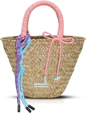 Beach Bag, Bohemian Straw Bags Handmade Nylon Rope and Bow Decoration, Handbag for Women Vacation Travel Daily(Style 1)