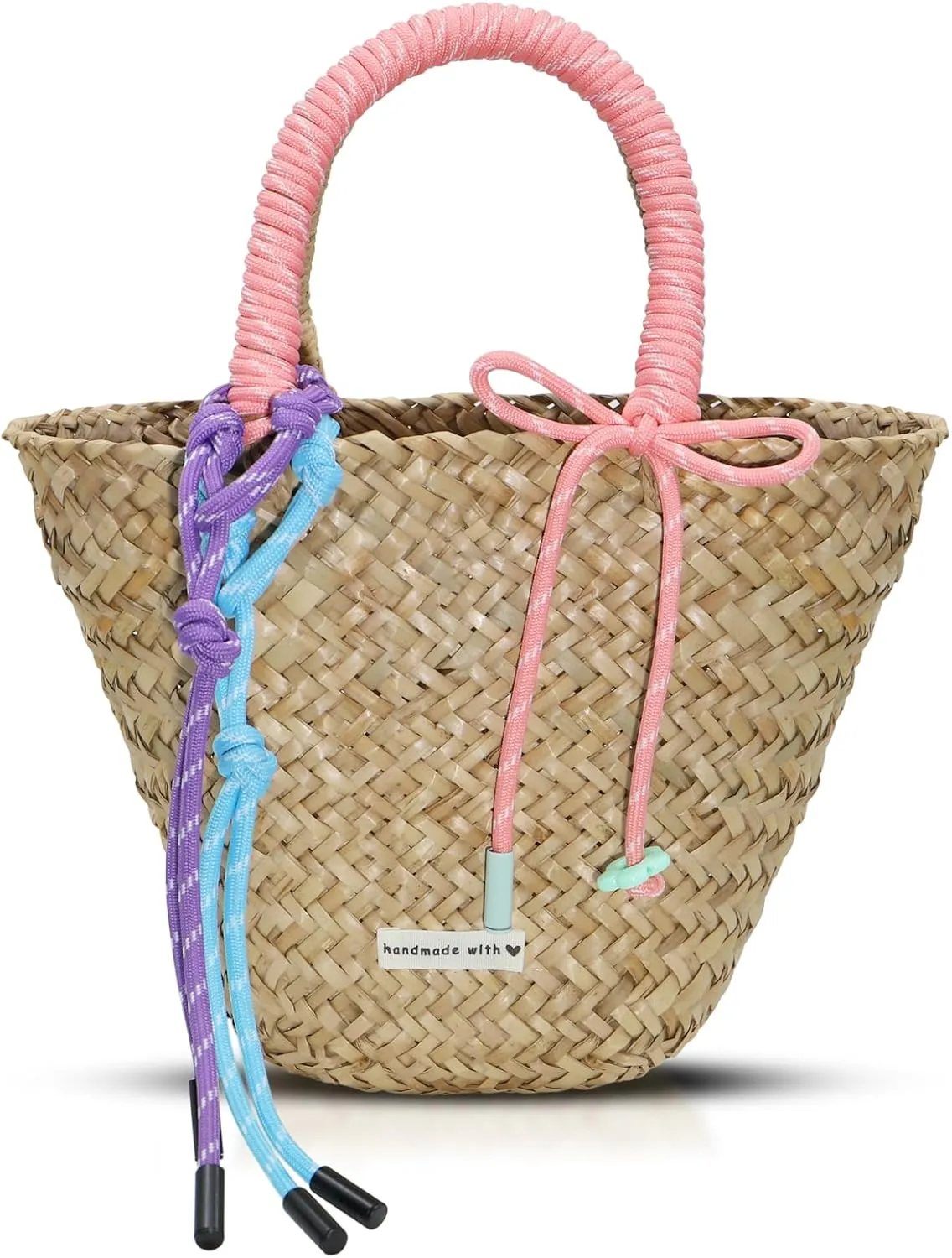 Beach Bag, Bohemian Straw Bags Handmade Nylon Rope and Bow Decoration, Handbag for Women Vacation Travel Daily(Style 1)