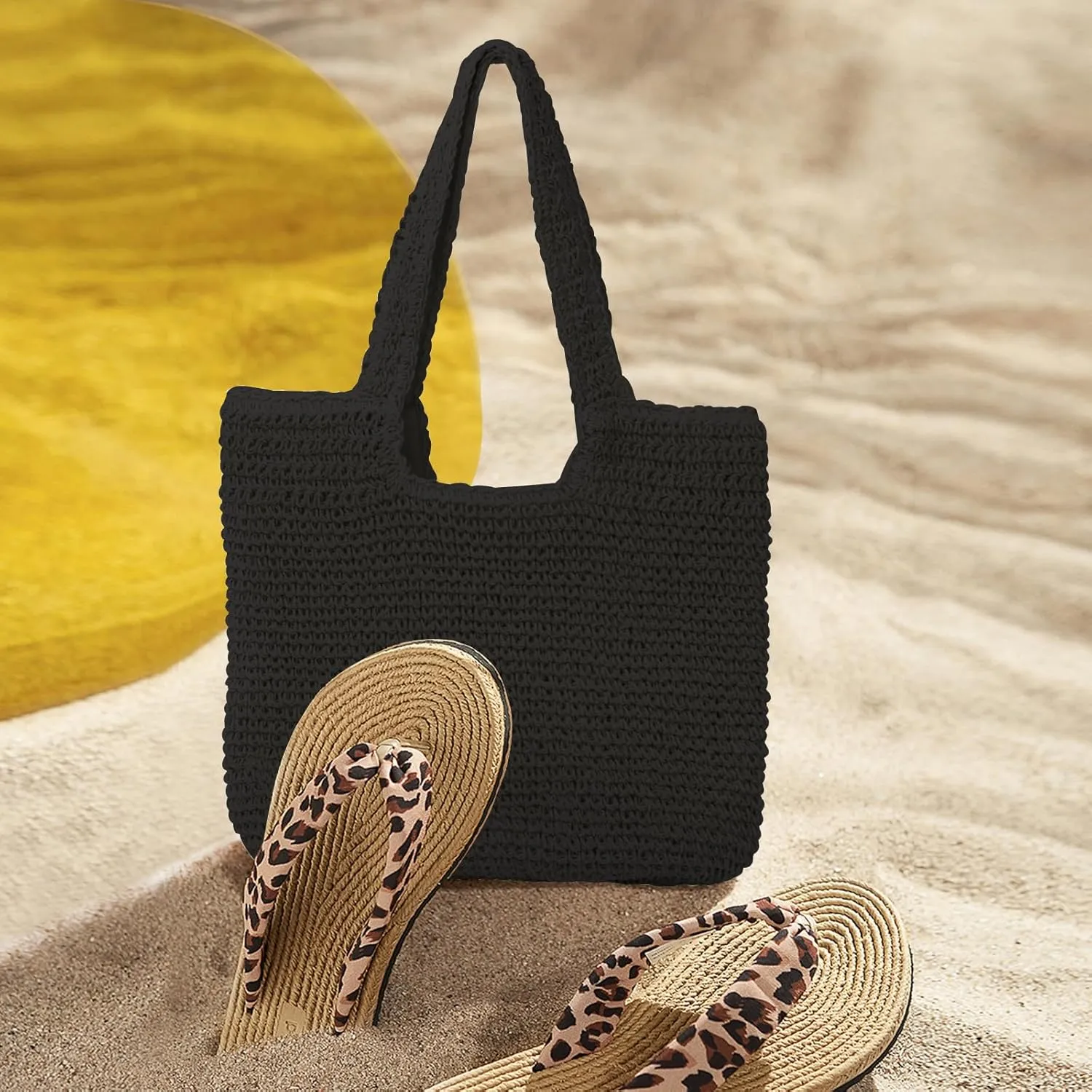 Beach Bags for Women - Summer Soft Large Woven Shoulder Purse Handbag, Beach Tote Straw Bag for Summer Vacation