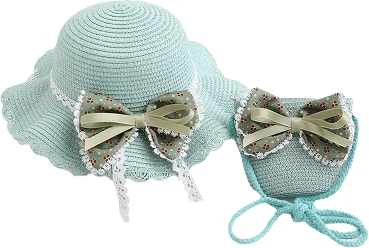 Beach Hats for Toddler Girls Straw Hat with Shoulder Bag Kids Bow Hats Set Little Girl Sun Hat