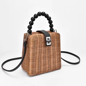 Bead hand-woven straw bag
