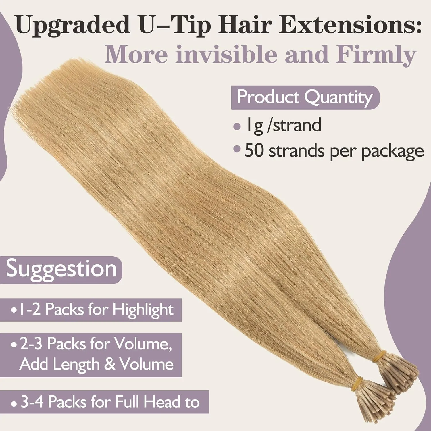 Benehair I Tip Hair Extensions Human Hair Blonde Straight Remy Stick Tip Hair Extensions 16 Inch 1g/s 50g/pack Pre Bonded I Tip Human Hair Extensions for Thinning Hair(#27 Dark Blonde, 16")