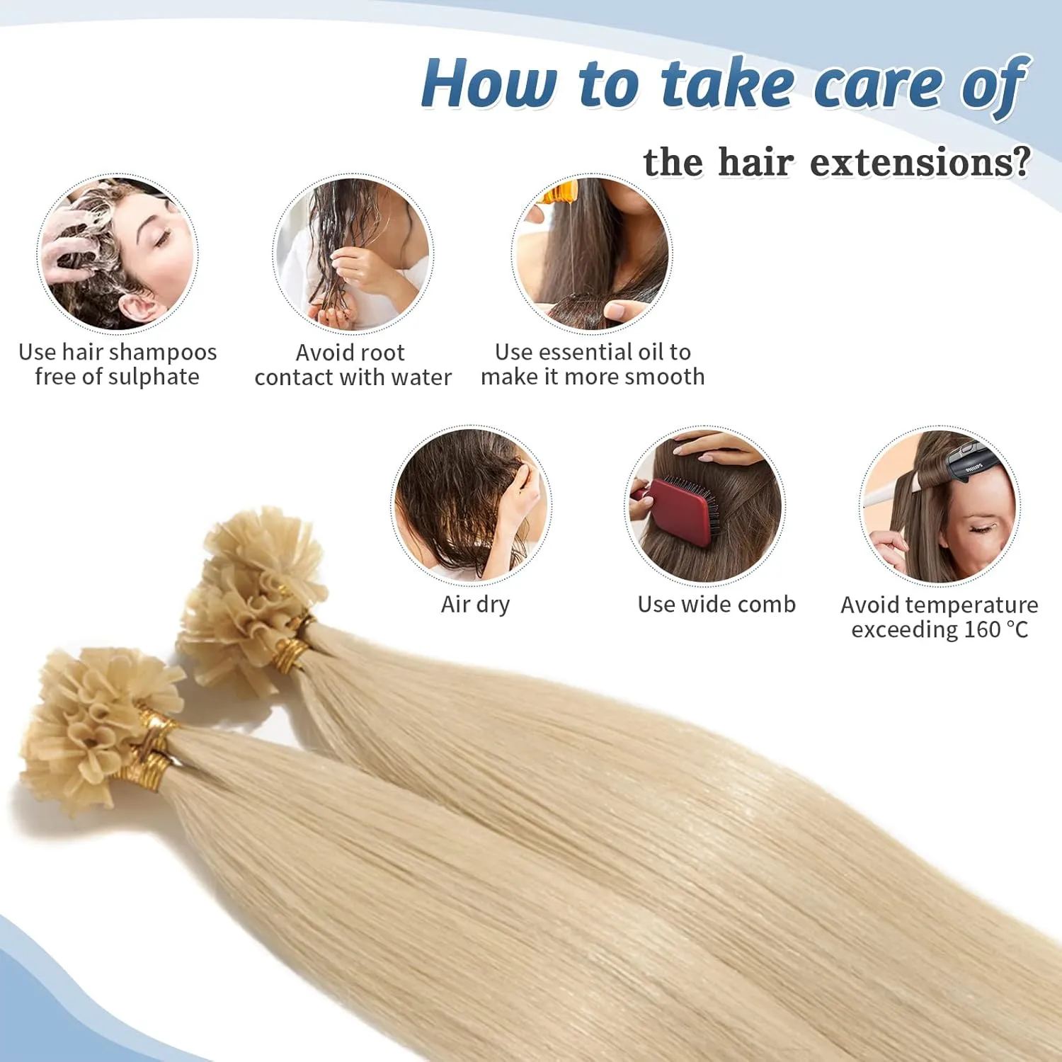 Benehair U Tip Hair Extensions Real Human Hair #60 Platinum Blonde Straight 22 Inch Keratin Hair Extensions Hot Fusion for Women 100 Strands Pre Bonded Silky Invisible Remy Human Hair 50g