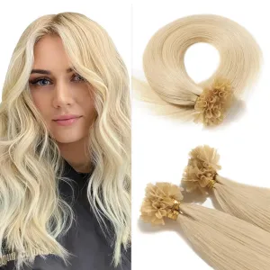 Benehair U Tip Hair Extensions Real Human Hair #60 Platinum Blonde Straight 22 Inch Keratin Hair Extensions Hot Fusion for Women 100 Strands Pre Bonded Silky Invisible Remy Human Hair 50g