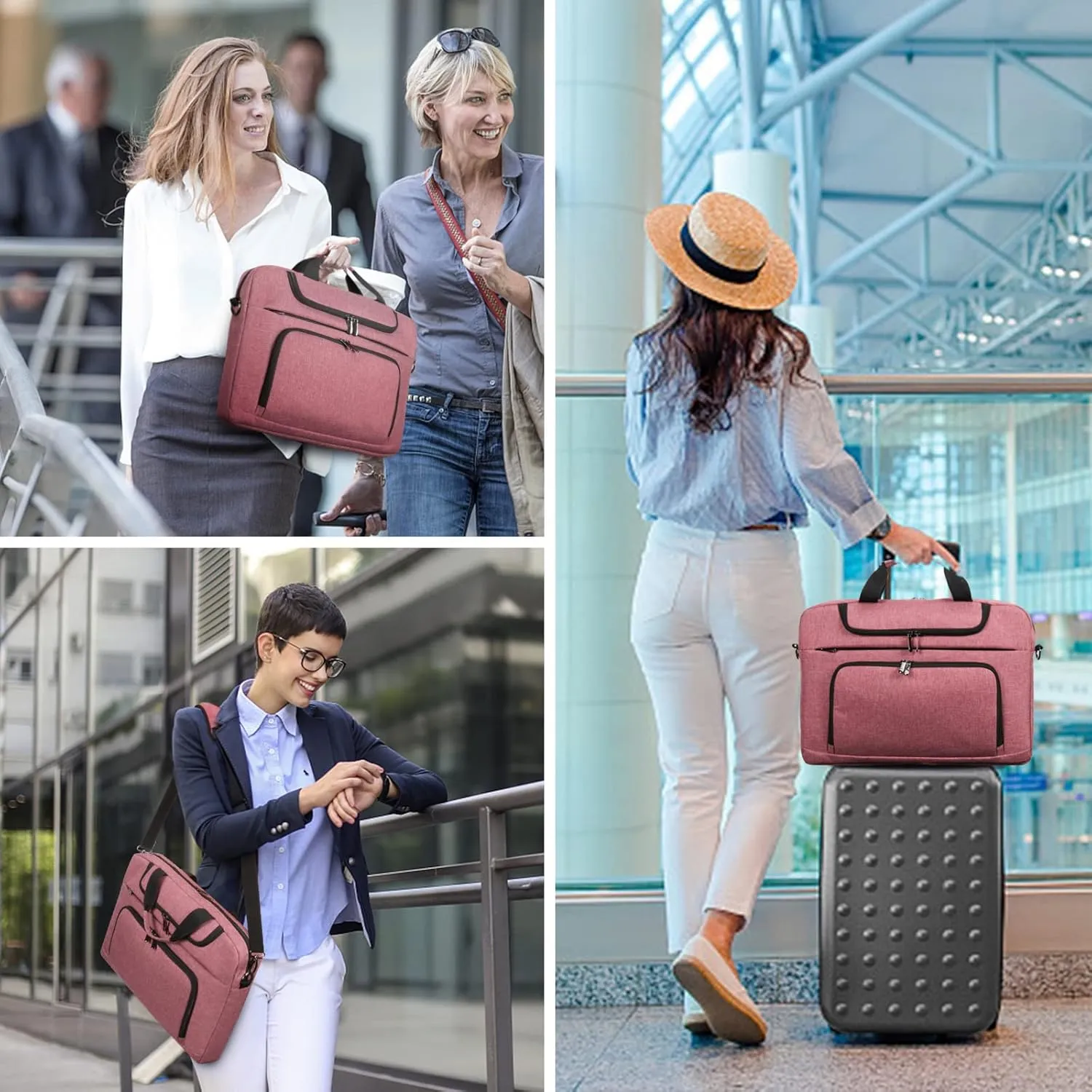 BERTASCHE Laptop Bag 17 17.3 inch for Women Computer Bag Laptop Case for Work Travel Business chromebook bag w/Shoulder Strap,Rose Red