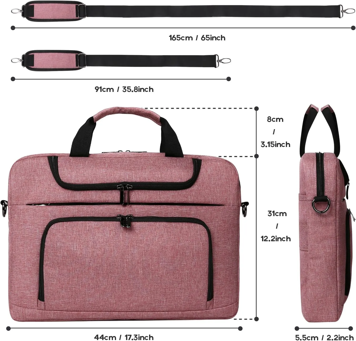 BERTASCHE Laptop Bag 17 17.3 inch for Women Computer Bag Laptop Case for Work Travel Business chromebook bag w/Shoulder Strap,Rose Red