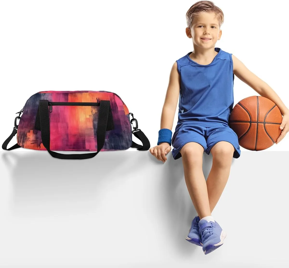 Black and Red Abstract Kids Duffle Bag Boys Girls Small Sport Dance Gym Bag for Overnight Travel Weekender Carry On