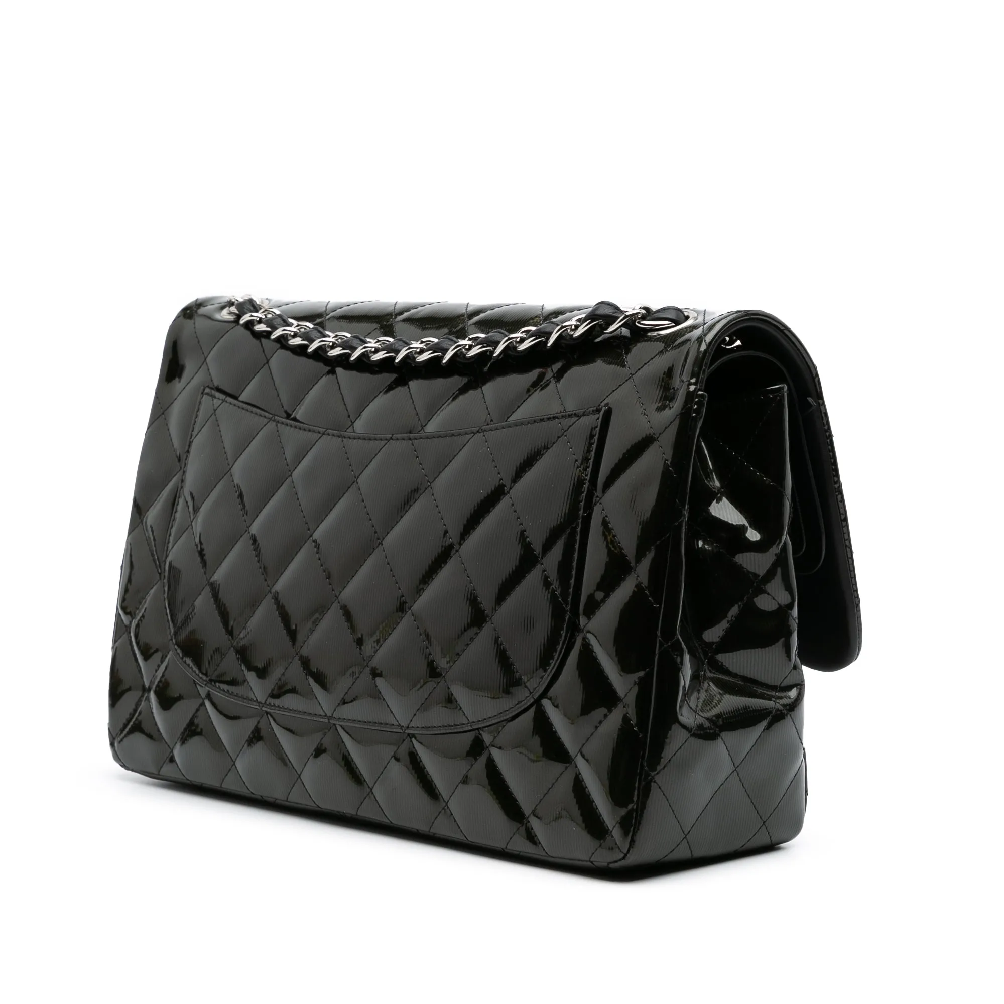 Black Chanel Jumbo Classic Striped Patent Double Flap Shoulder Bag