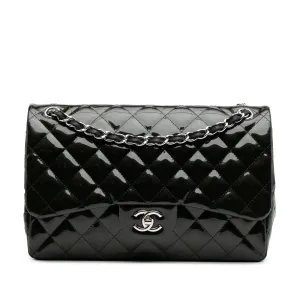 Black Chanel Jumbo Classic Striped Patent Double Flap Shoulder Bag
