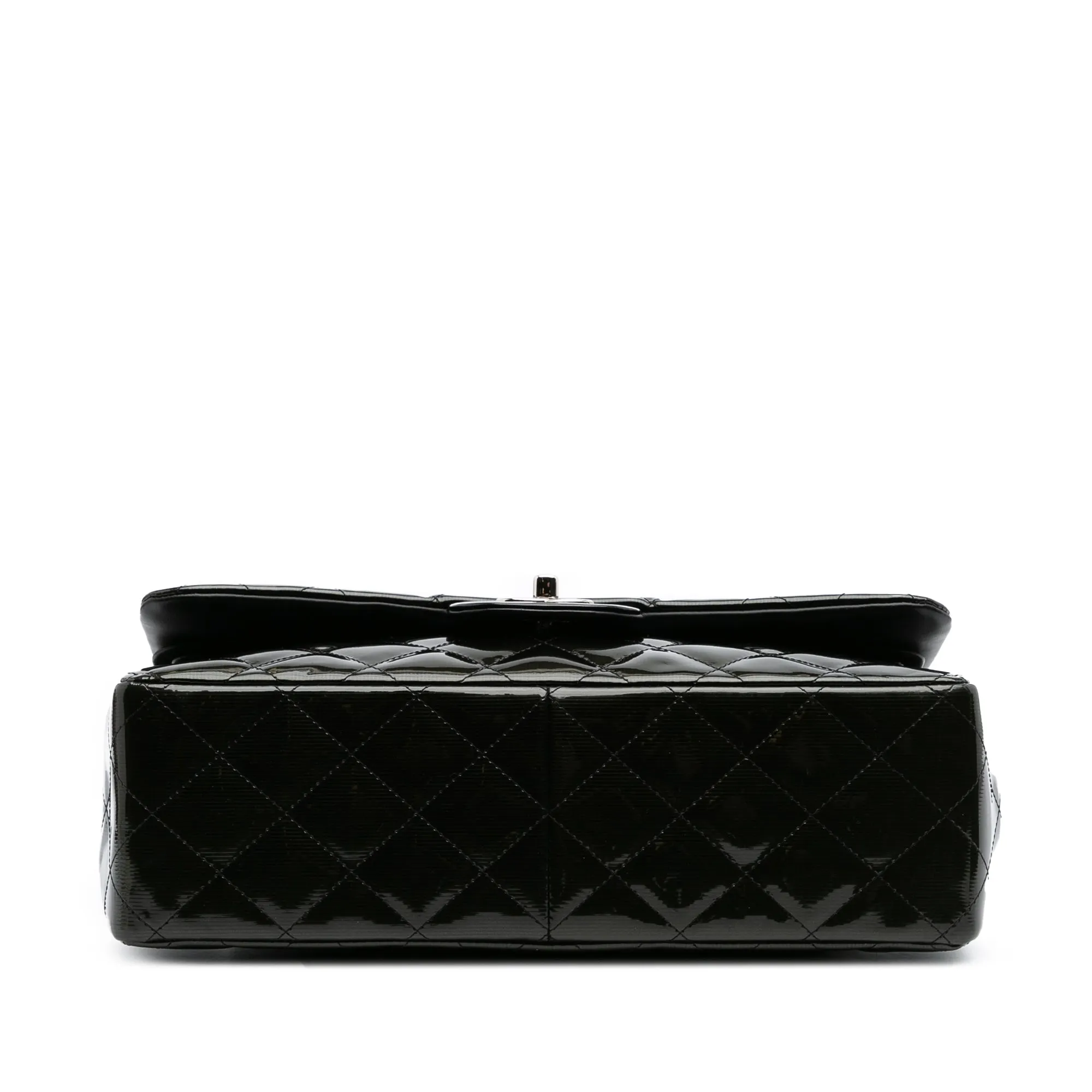 Black Chanel Jumbo Classic Striped Patent Double Flap Shoulder Bag