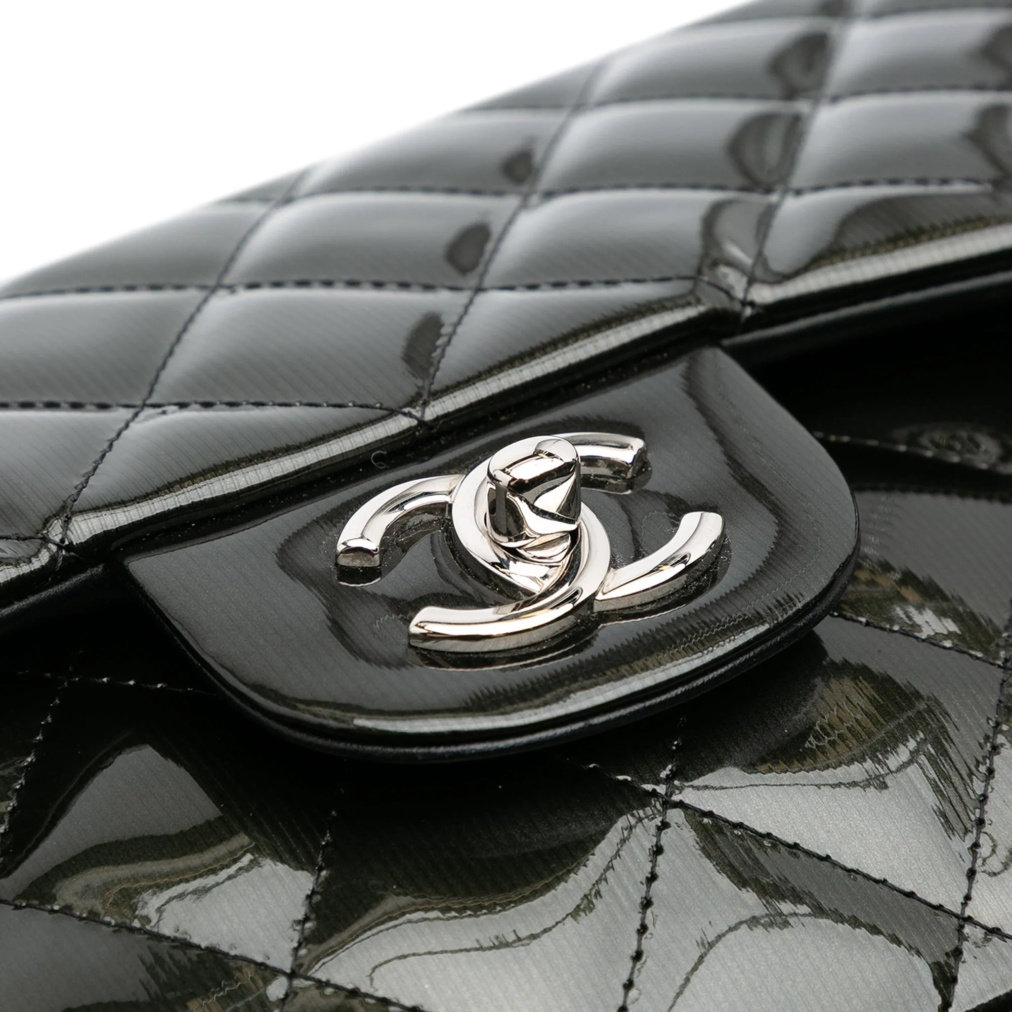 Black Chanel Jumbo Classic Striped Patent Double Flap Shoulder Bag