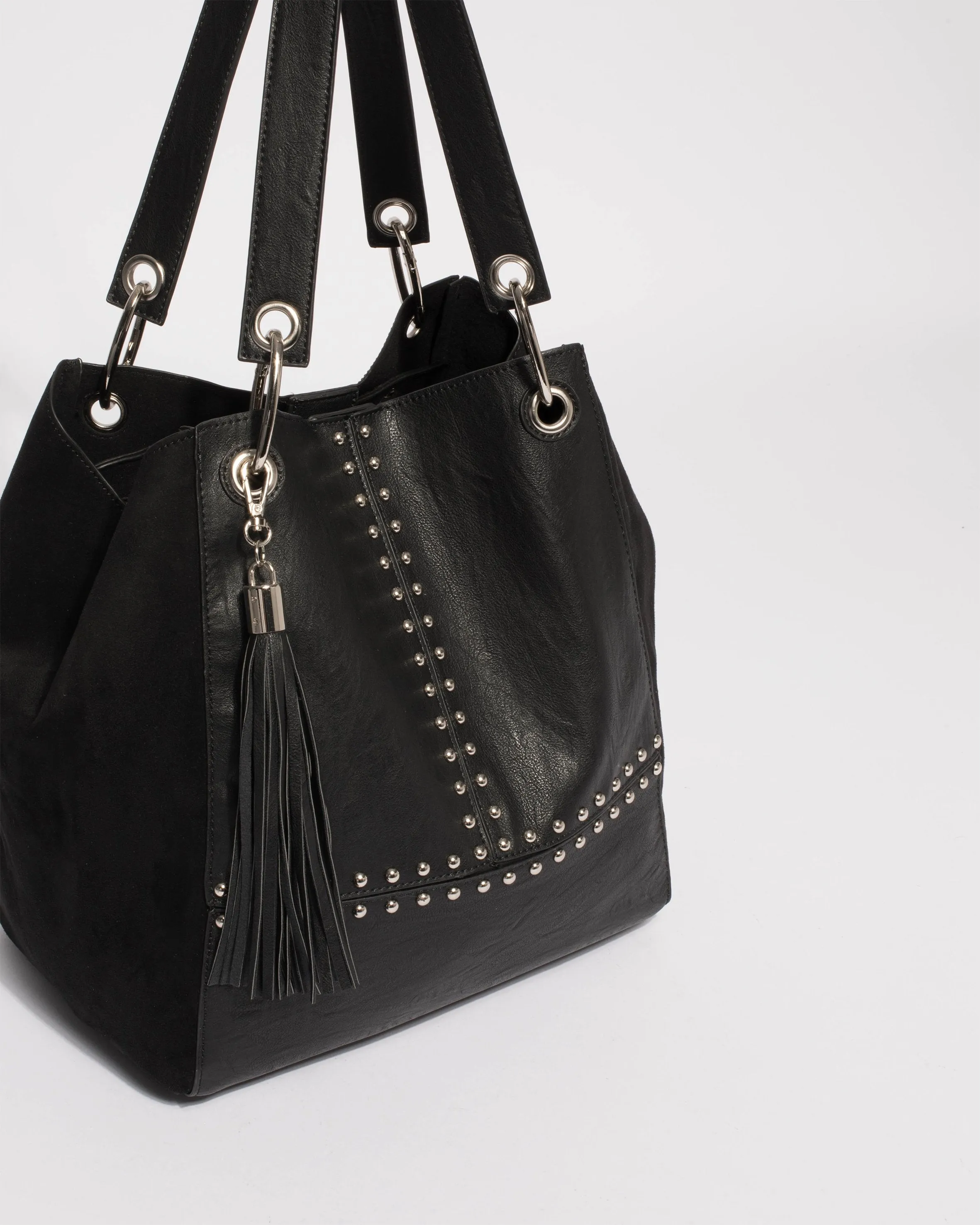 Black Sahara Stud Slouch Tote Bag
