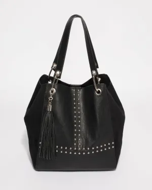 Black Sahara Stud Slouch Tote Bag