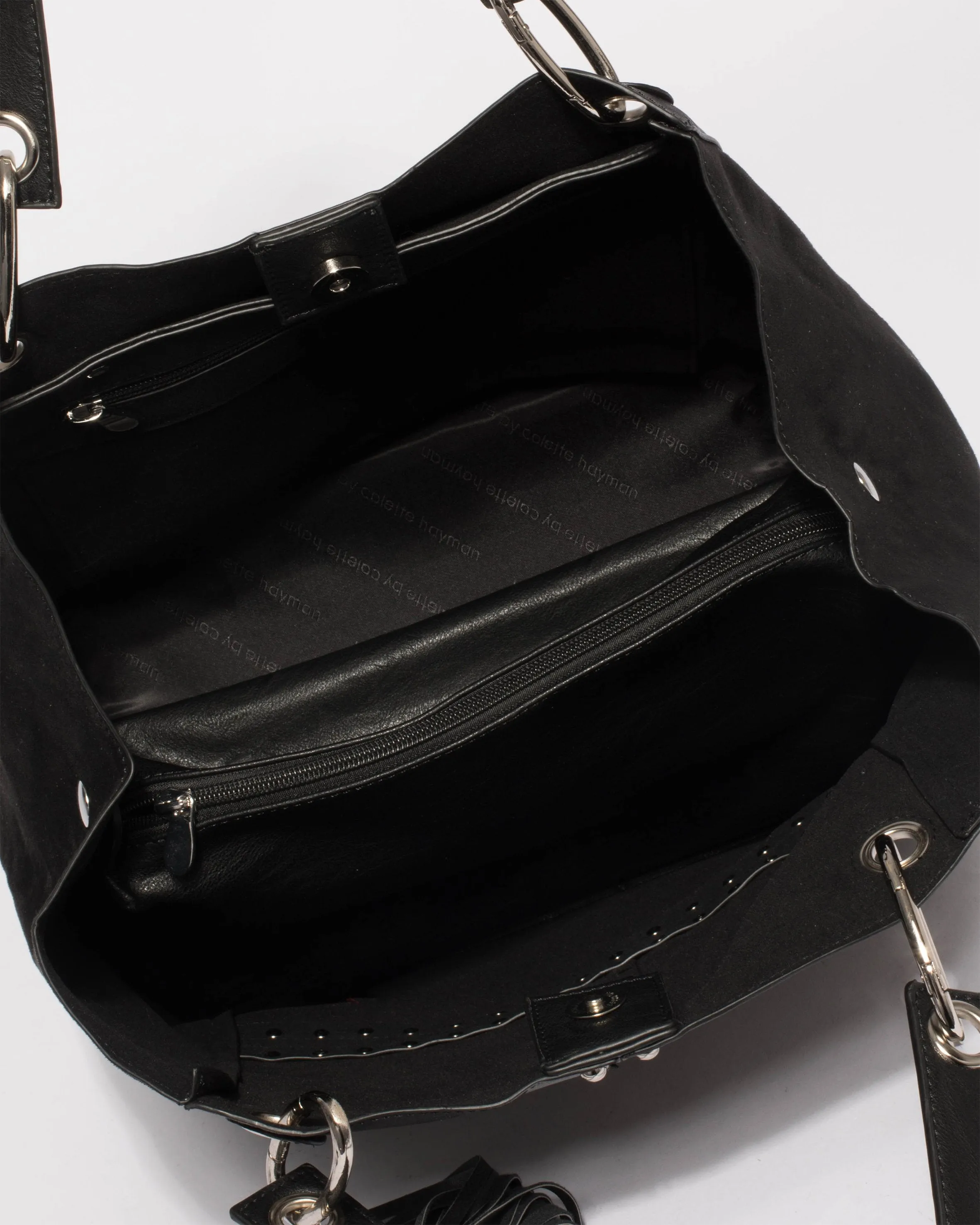 Black Sahara Stud Slouch Tote Bag