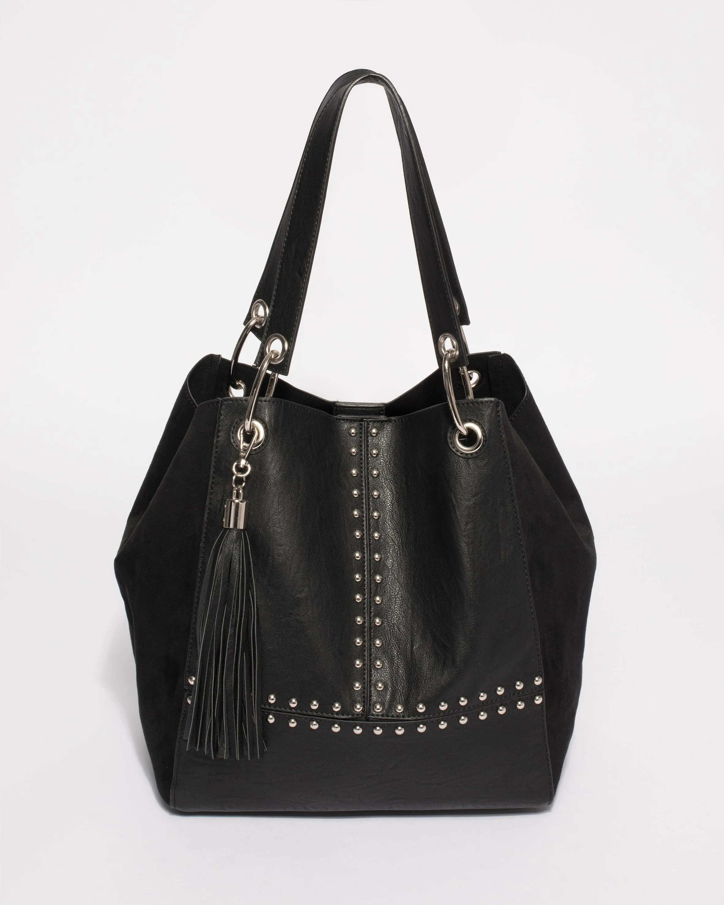 Black Sahara Stud Slouch Tote Bag
